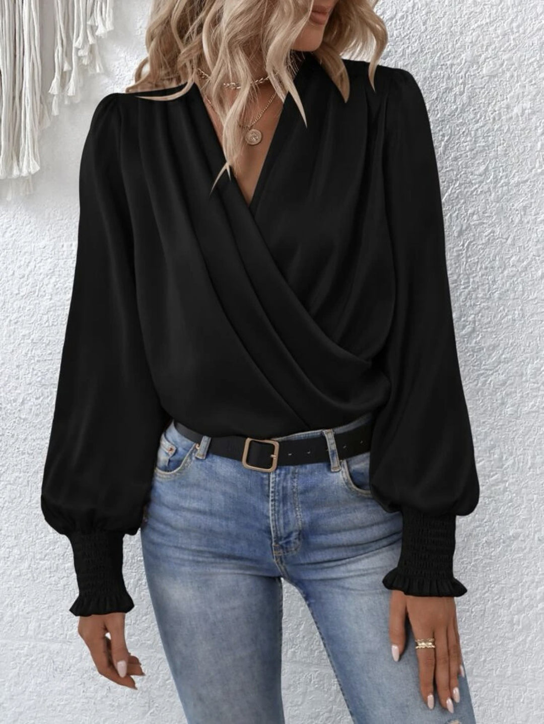 Dame elegant bluse med draperet design Stilla
