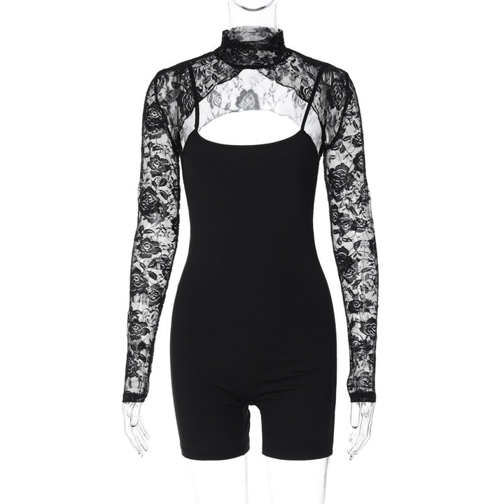 Dame jumpsuit med spids og høj krave Stilla