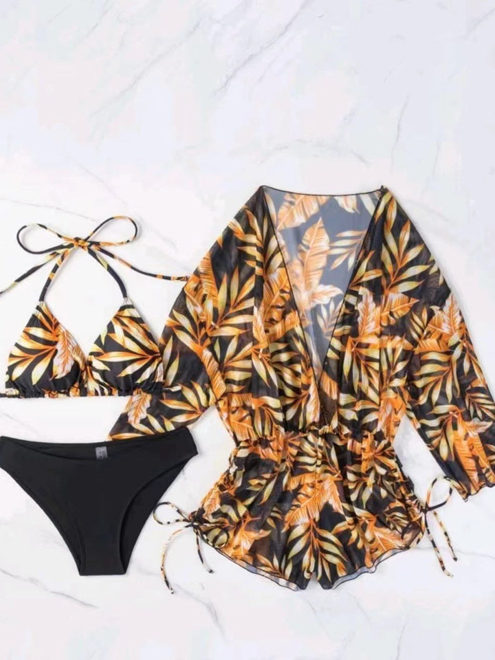 Damer strandoutfit i sæt med kombineret bikini og afslappet kaftan Skovae