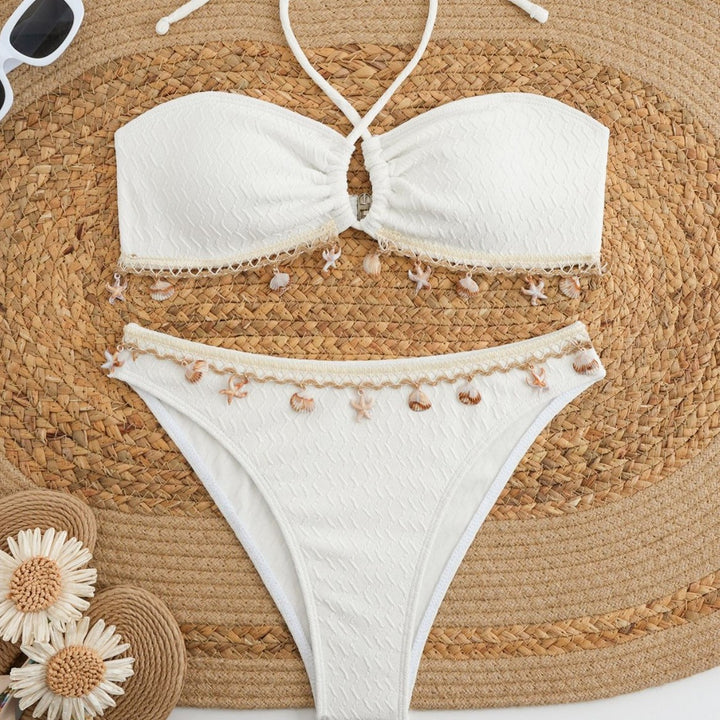 Dame bandeau-bikini med muslingedekoration skovae