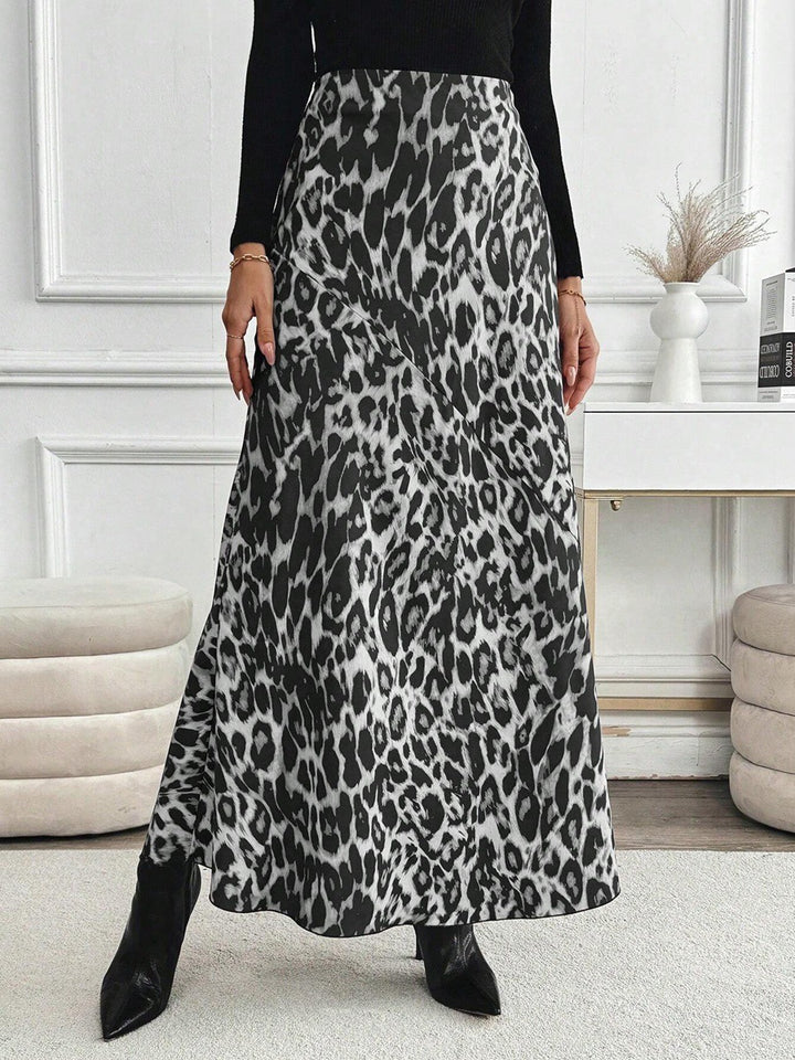 Dame maxiskørt med moderne leopardmønster Skovae