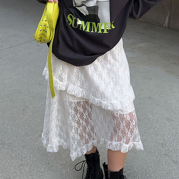 Dame spidsrock med flæsedetaljer og transparent design Stilla