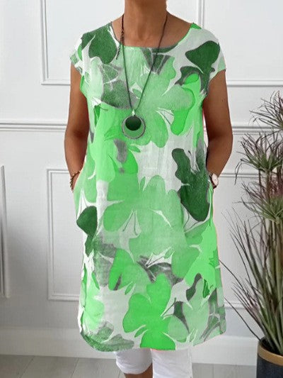 Dame nan let tunika-midi kjole lavet af linnedmix med akvarelblomsterprint og sidelommer Skovae