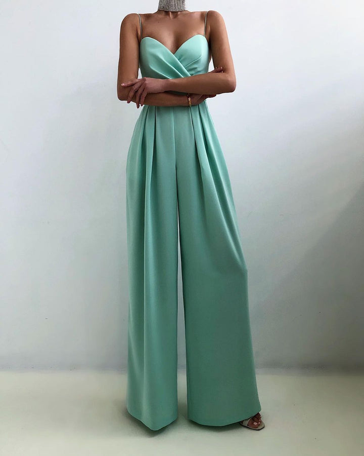 Dame elegant jumpsuit med dyb V-udskæring og vide ben Skovae