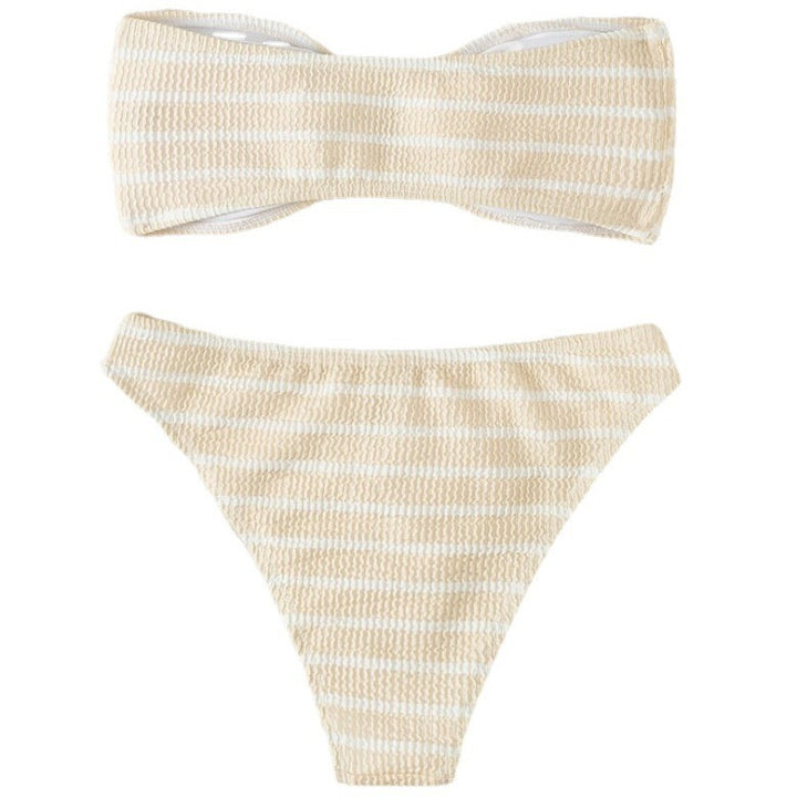 Dame bandeau bikini med moderne stribemønster og dekorativ spænde Skovae