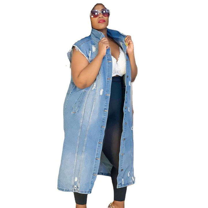 Dame Langærmet Denim- frakke med ukonventionelt design Stilla