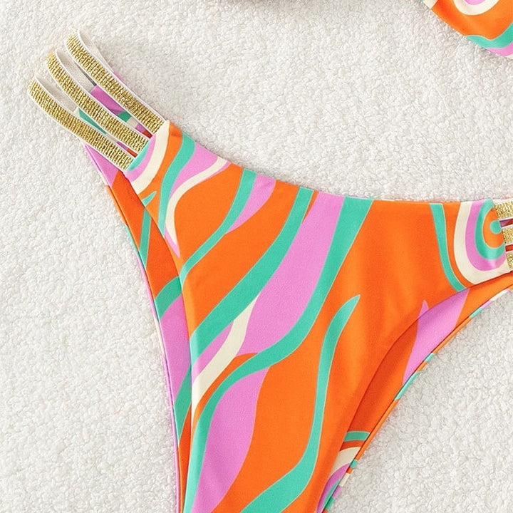 Dame Push-Up-bikini med justerbare stropper og elegante guldaccenter Skovae