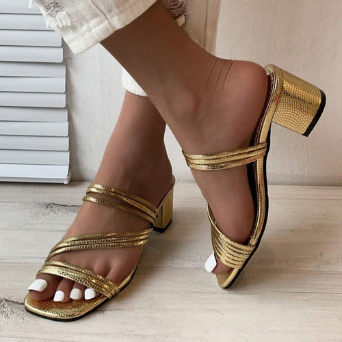 Damer nan elegante multiflex rem-hæle mule med mellem høje blok hæle og slange prægning Skovae