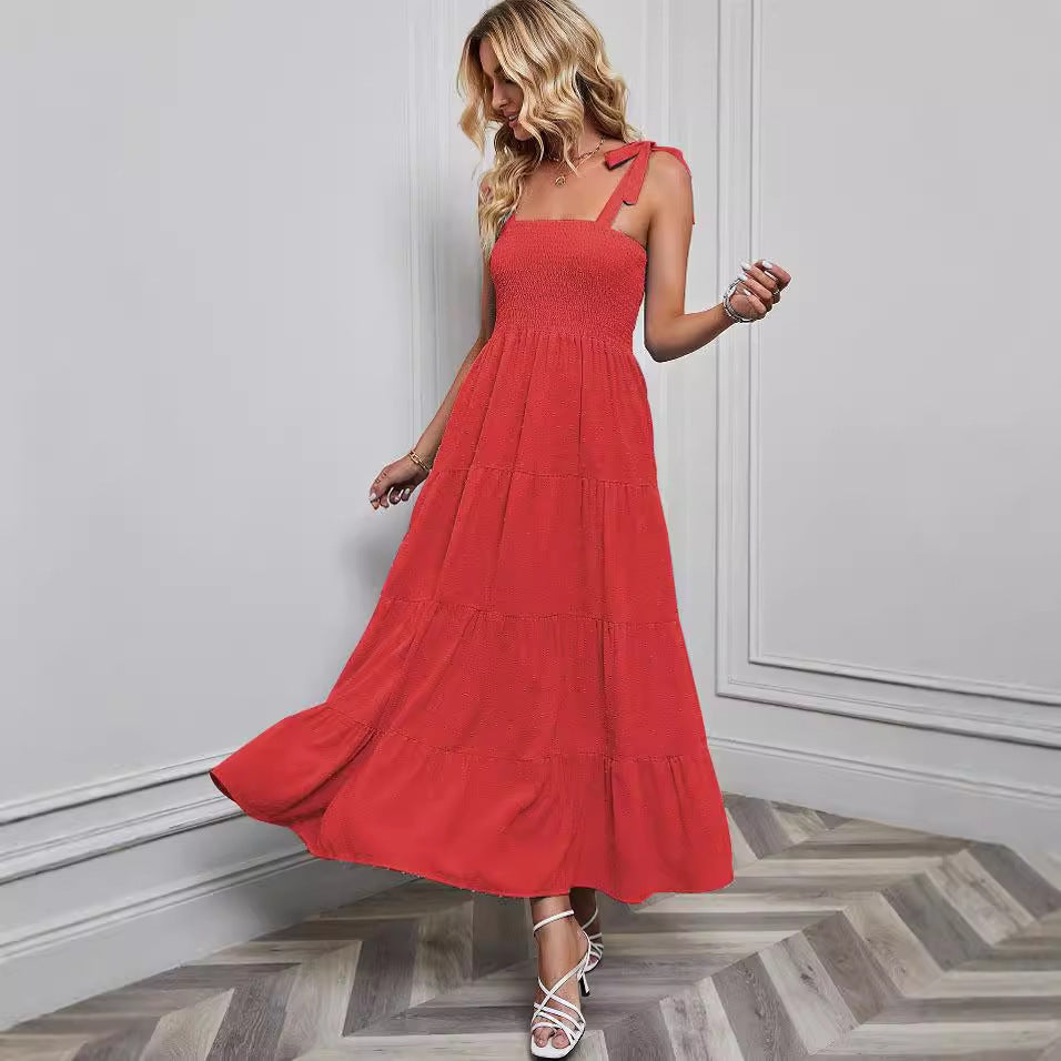 Dame Maxikjole i festlig Boho-stil med smalle stropper og elastisk overdel Stilla