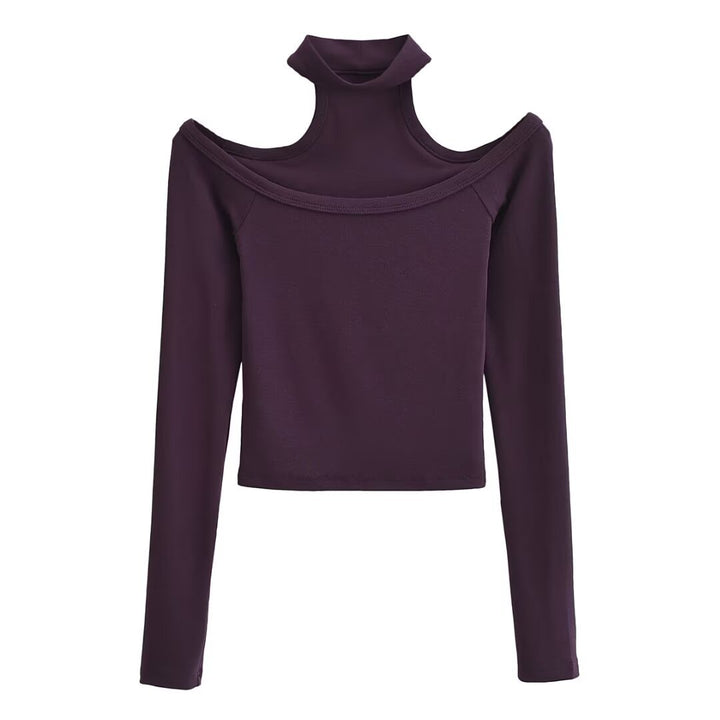 Dame Off-Shoulder Langærmet Top med stilfuld Ståkrave og attraktiv Pasform Stilla
