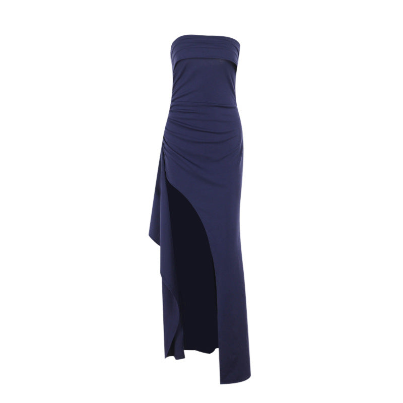Dame elegant Maxi-kjole med skulderfri design og asymmetrisk slids Skovae