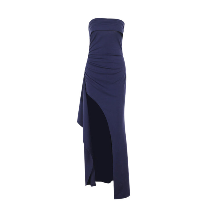 Dame elegant Maxi-kjole med skulderfri design og asymmetrisk slids Skovae