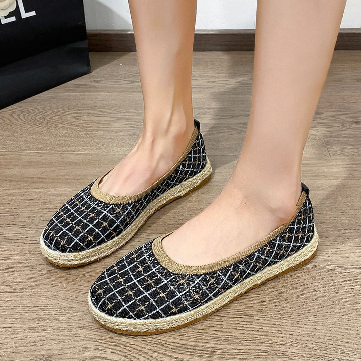 Dame Espadrillos med fashionable gittermønster og fleksibel gummibånd Stilla