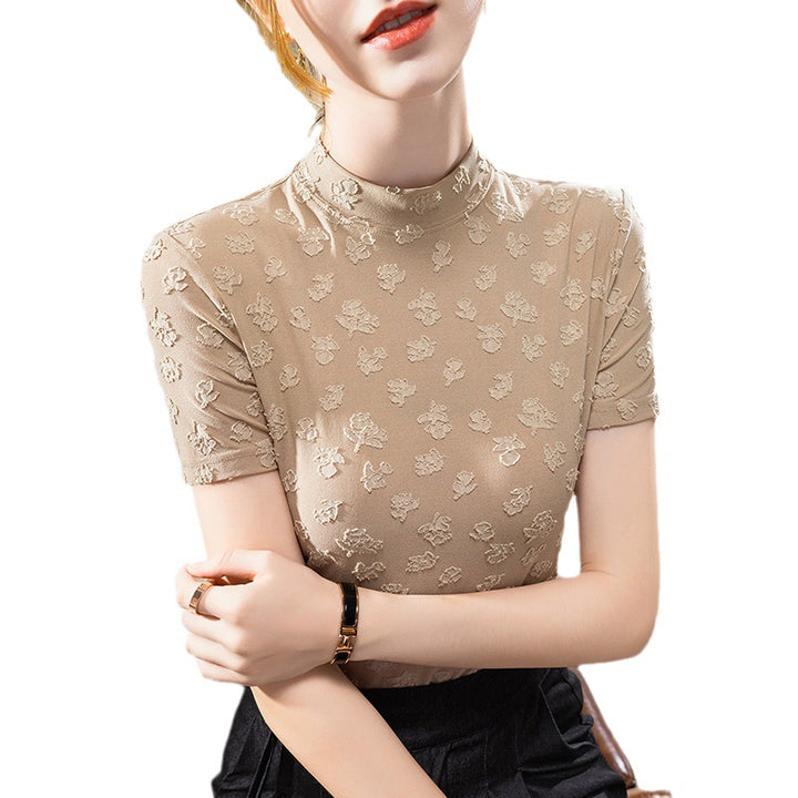 Dame Kortærmet T-shirt med elegant 3D-blomsterprint og tætsiddende snit Stilla