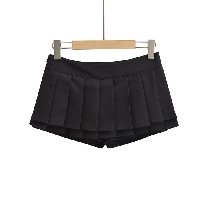Dame plissé nederdel-shorts med integreret inderbukser og elegant snit Stilla