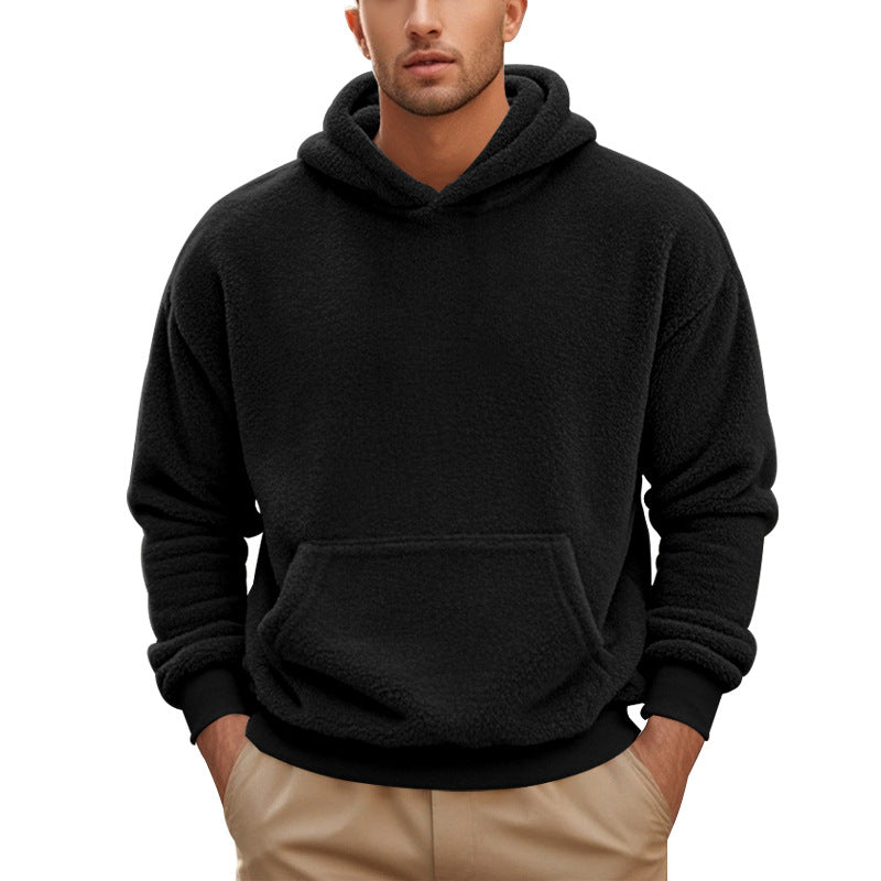 Herrer hyggelig fleece-hoodie med kengurulomme og elastiske mancher Stilla