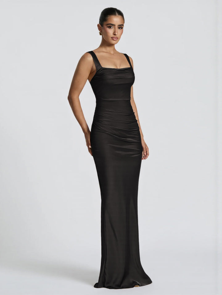 Dame Elegant Satin-Maxi-Kjole med figursamlende Design Skovae