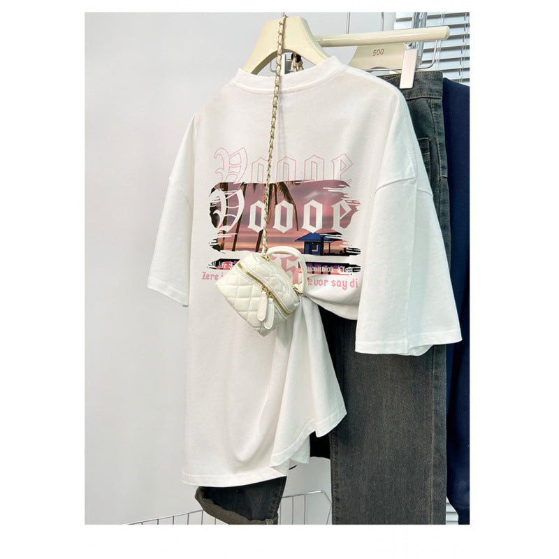 Dame Oversized T-Shirt med moderne grafikprint og legende skrifttype Stilla