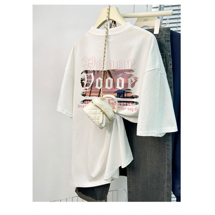 Dame Oversized T-Shirt med moderne grafikprint og legende skrifttype Stilla