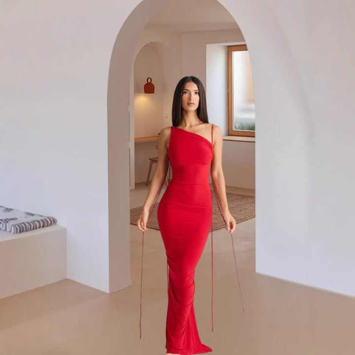 Kvindelige elegante maxi kjoler uden ryg med raffinerede bånd Skovae