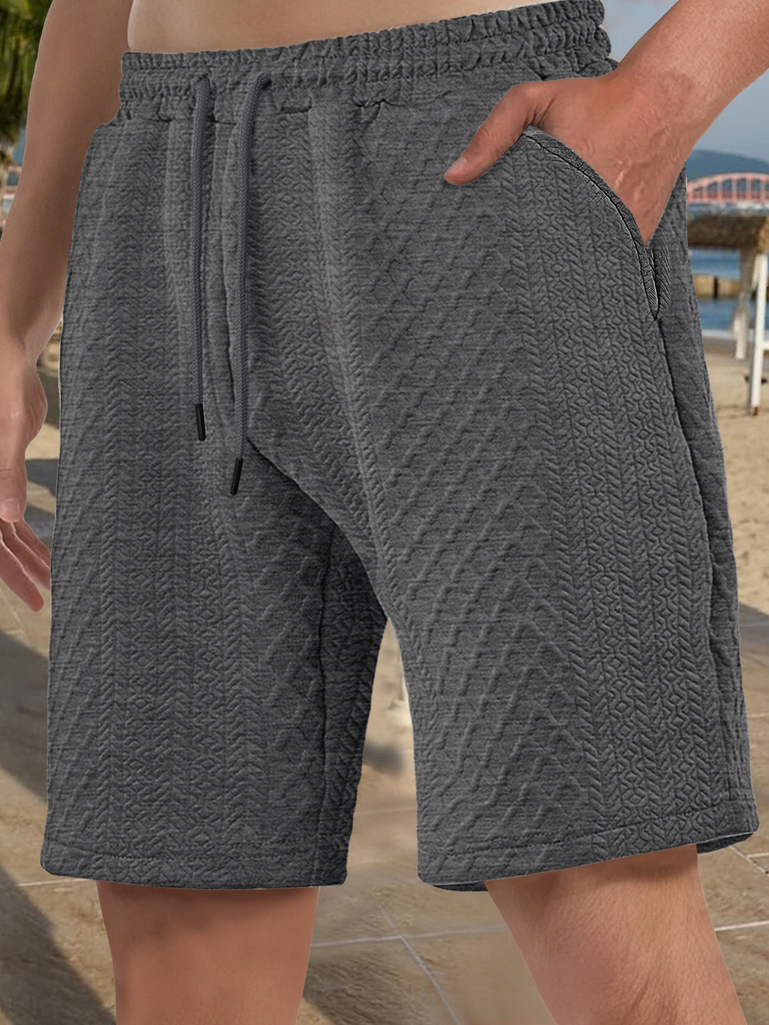 Herren nan struktureret strand-Bermuda lavet af waffeljersey med elastisk snoreliv og skrå sidelommer Skovae