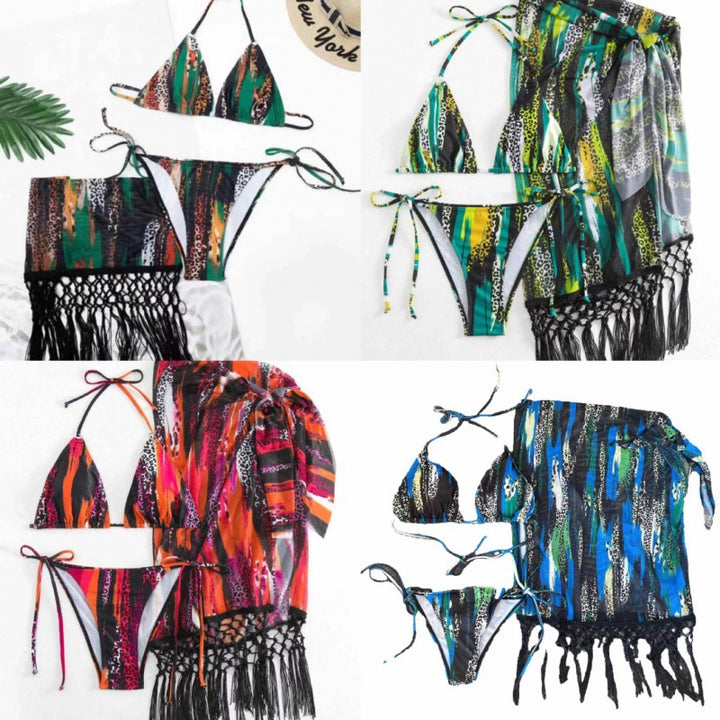 Dame bikini-sæt med trendy frynseoverdel og justerbare stropper Skovae
