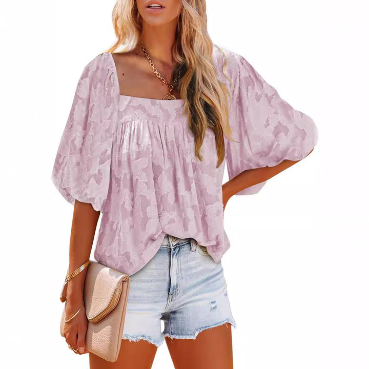 Dame Oversized Bluse T-shirt med ballonærmer og diskret mønster Stilla