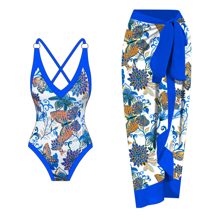 Dame onepiece badedragt med floral design og matchende indpakningsskørt Stilla