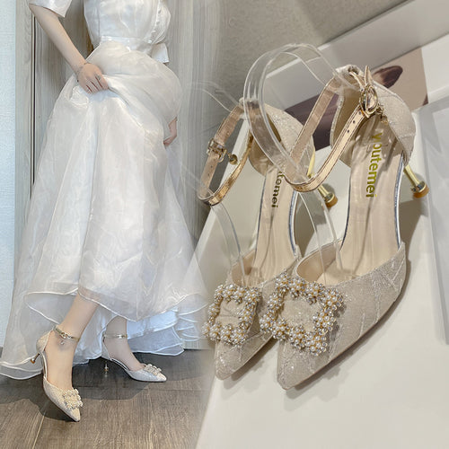 Dame Elegante Pumps med Smykke detaljer og gennemsigtig Rem Stilla