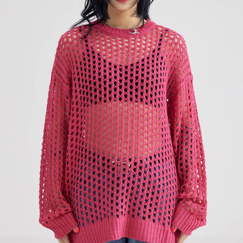 Dame luftig strikpullover med unikt netdesign og afslappet snit Stilla