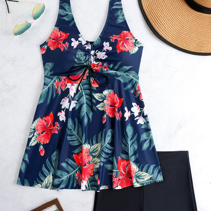 Dame Tankini-sæt med blomstret design og justerbar overdel Skovae