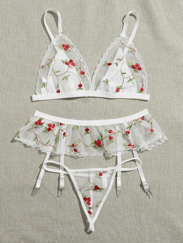 Dame Floral Spids-Bralette og String-Sæt Stilla 1752572955