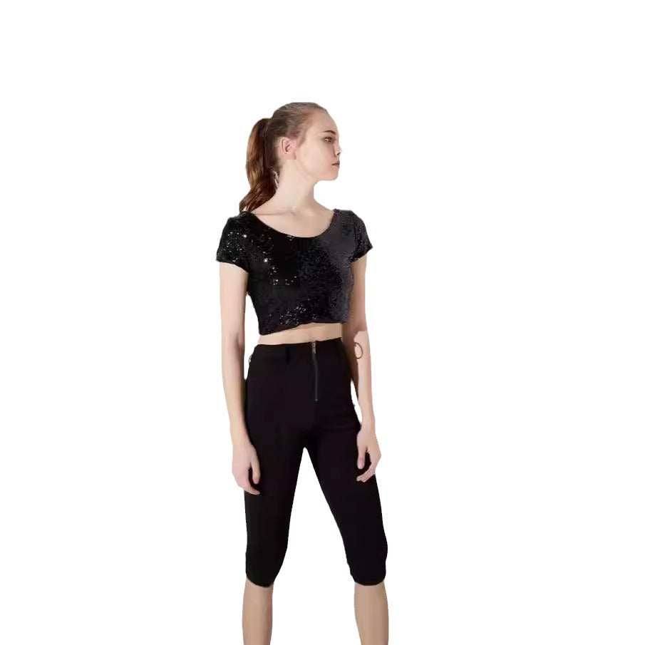 Dame Glitrende Crop-Top med høj talje nederdel Stilla