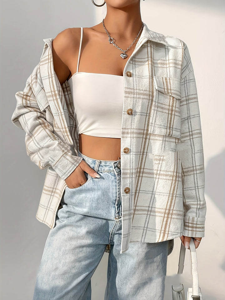 Femme Oversized Plaid Shacket med brystlomme Stilla