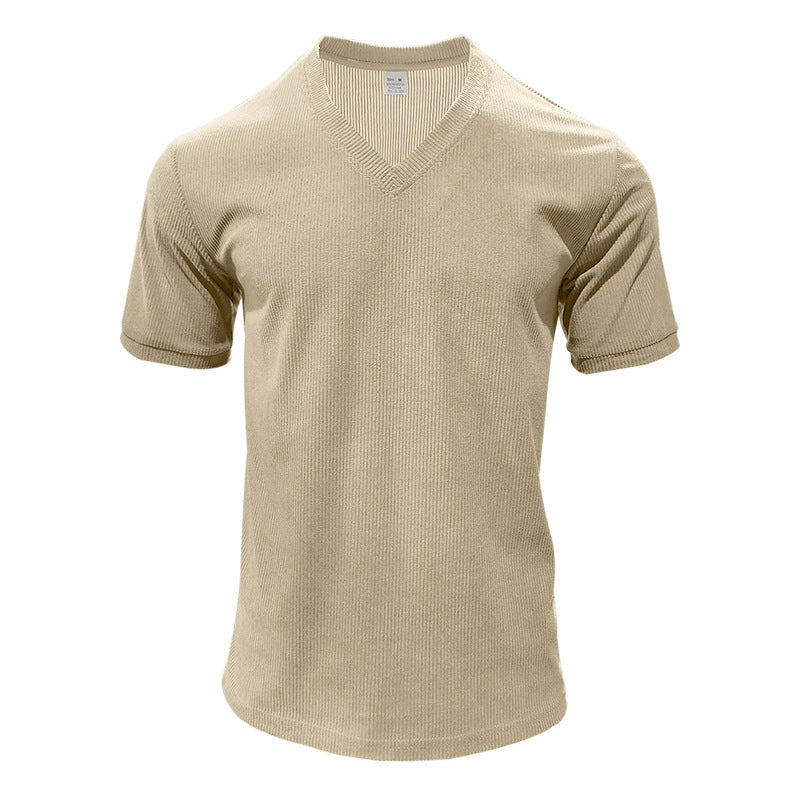 Herre nan struktureret V-hals ribjersey-shirt med kort ærme og tætsiddende pasform Skovae