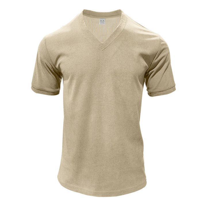 Herre nan struktureret V-hals ribjersey-shirt med kort ærme og tætsiddende pasform Skovae