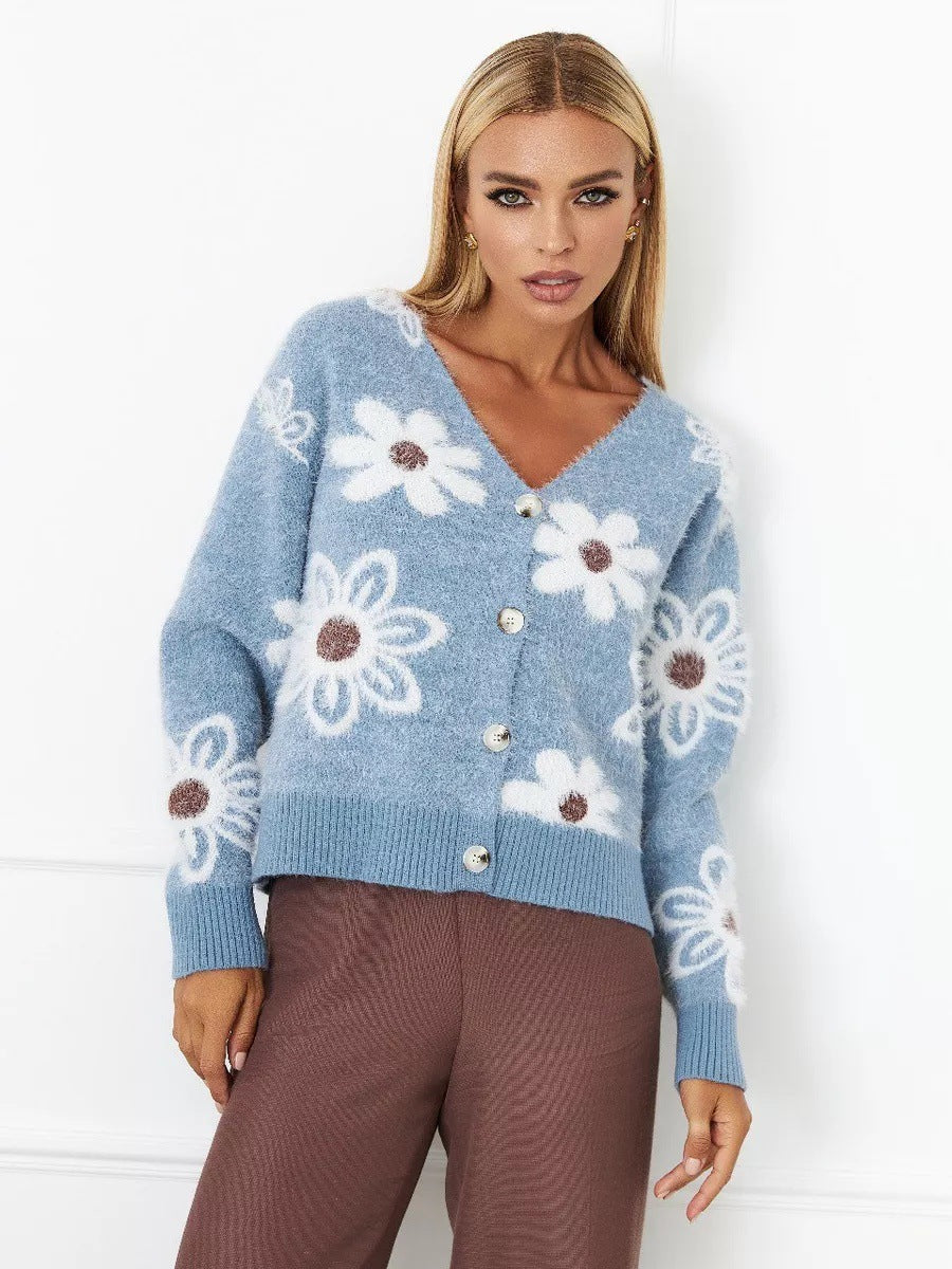 Femme Floral Broderet Strikcardigan Stilla