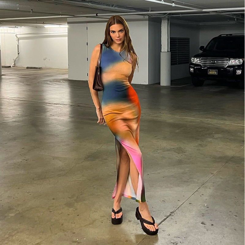 Dame Maxi Bodycon Kjole med Farvegradient-Design Stilla