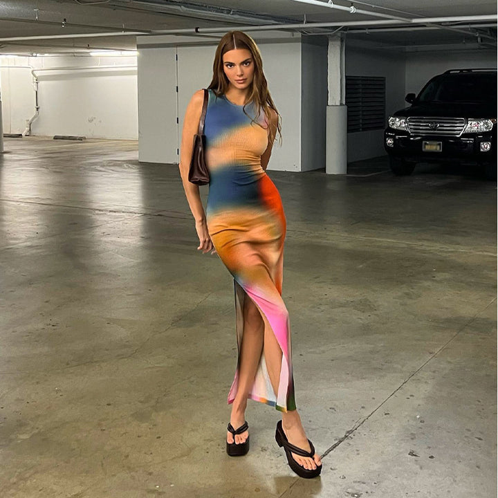Dame Maxi Bodycon Kjole med Farvegradient-Design Stilla