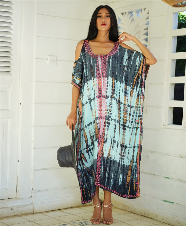 Dame Elegant let sommer-kaftan med slangeskinds mønster Stilla