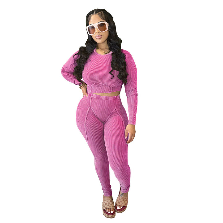 Dame sæt bestående af cropped top og højtaljede leggings med struktureret design Stilla