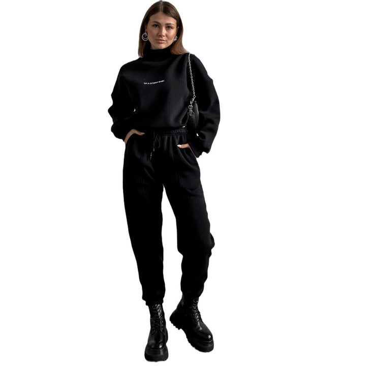Kvinders sporty sweatshirt og joggingbukse sæt med høj krave og løs pasform Skovae