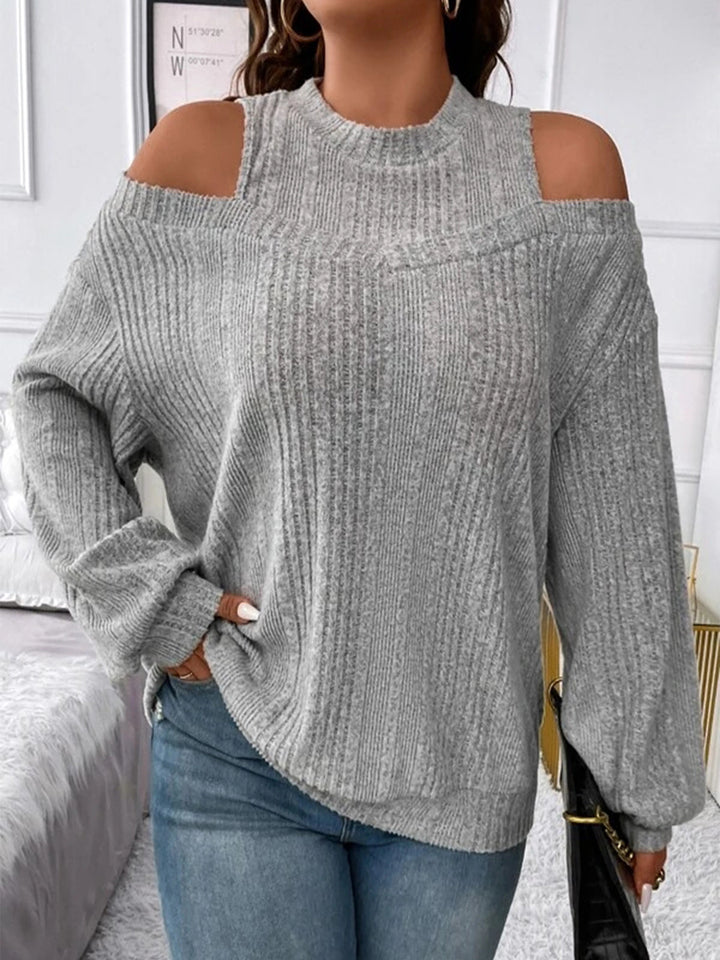 Dame Oversized Strikbluse med skulderudskæringer og ribstruktur Stilla