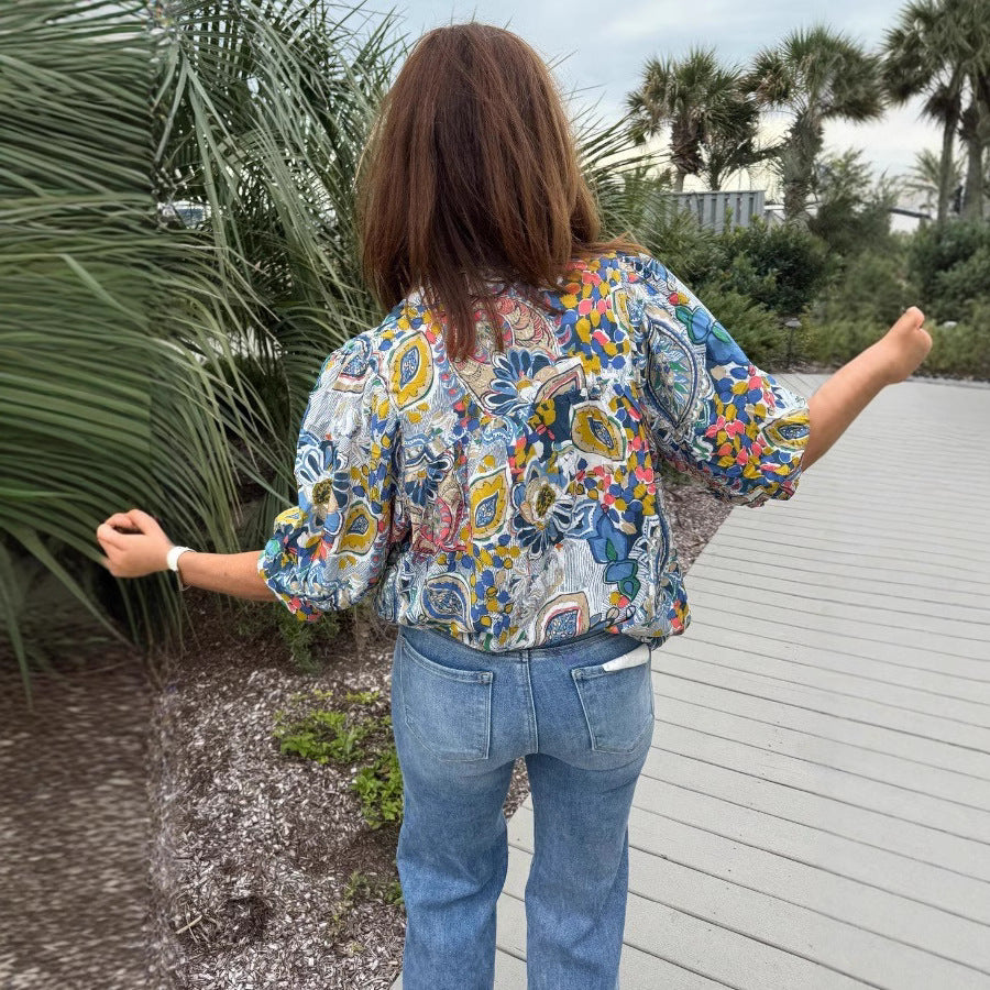 Dame blomster mønster bluse Stilla