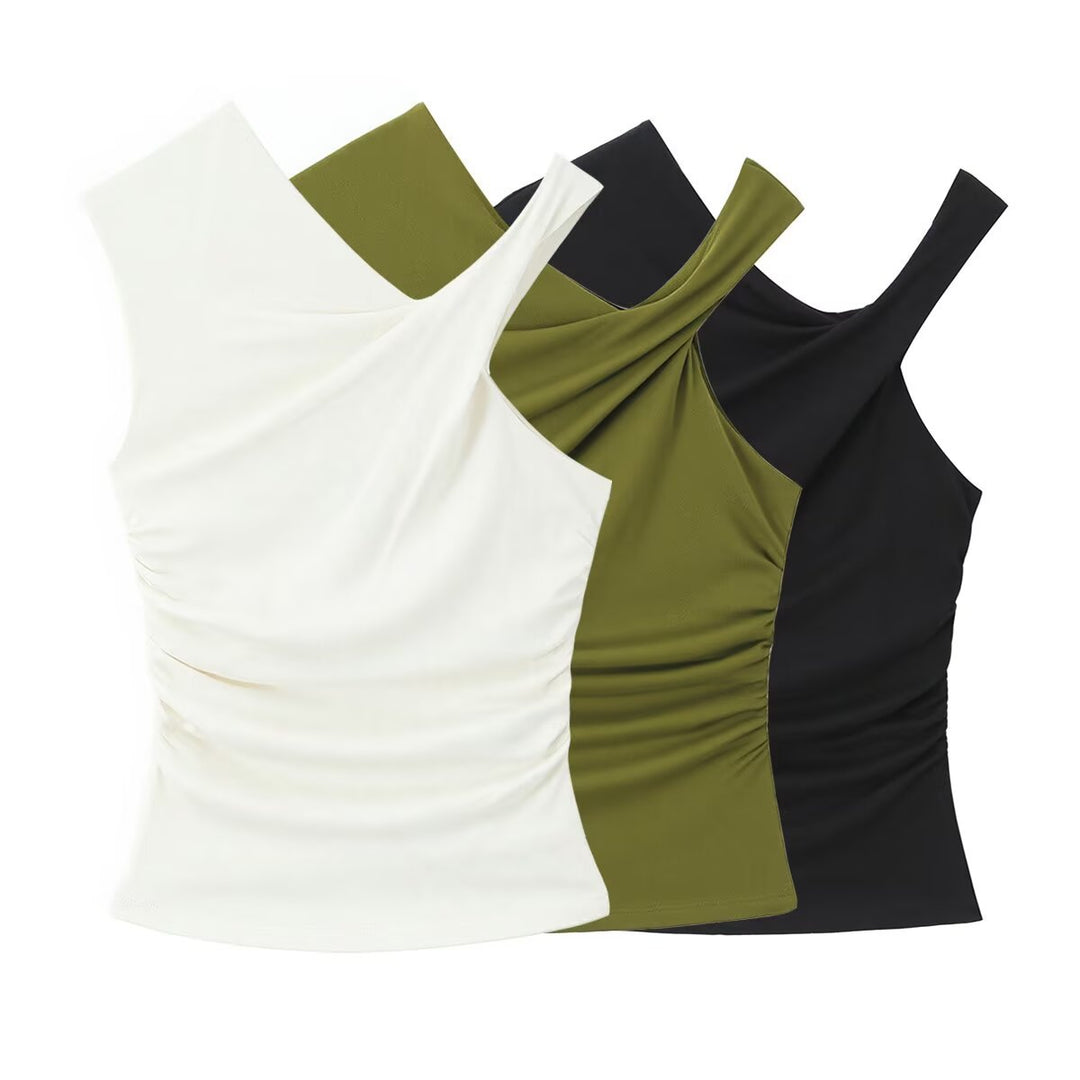 Dame ærmeløs top med asymmetrisk snit og elegant drapering Skovae