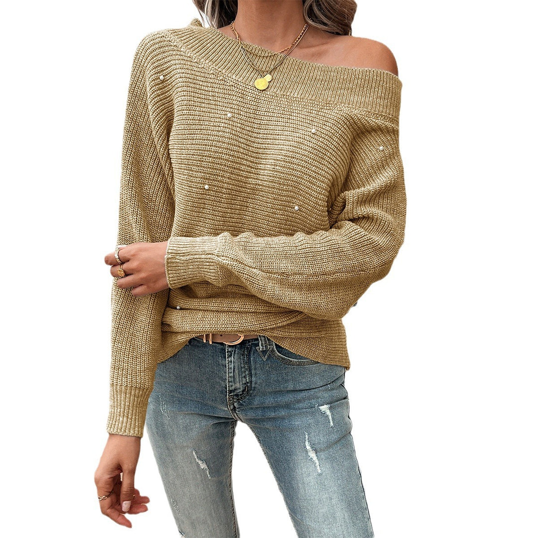 Dame Oversized Pullover med asymmetrisk udskæring og perlebesatte detaljer Stilla