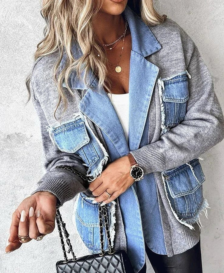 Kvinders afslappede cardigan med to påsyede brystlommer og detalje-elskende denim Stilla