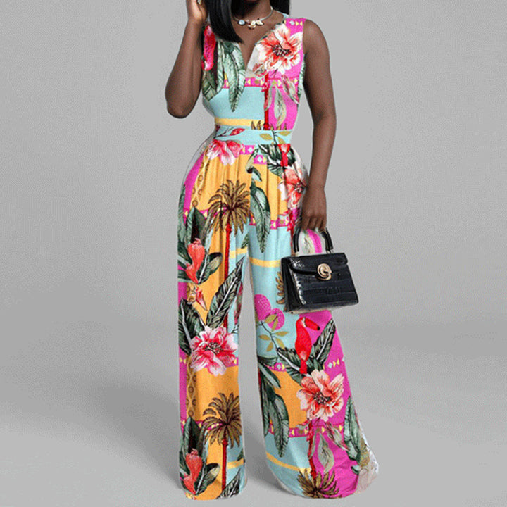 Kvinder Elegant Jumpsuit med Bred Ben og Blomster Design Stilla