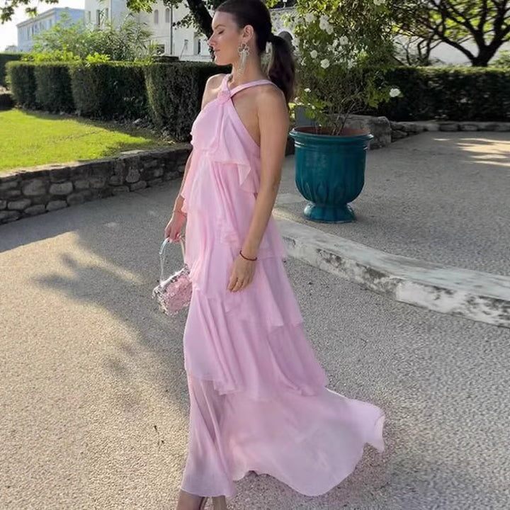 Femme Lagdelt Chiffon Maxi-Kjole Stilla