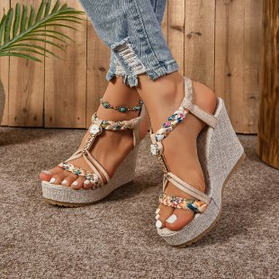 Dame Wedge-sandaletter med filigran blomstersmykke og komfortabel jute-design Stilla